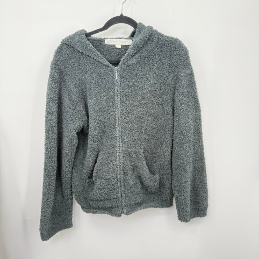 Barefoot Dreams Fleece Hoodie L CozyChic Full Zip Grey Soft Comfy Soft Fall